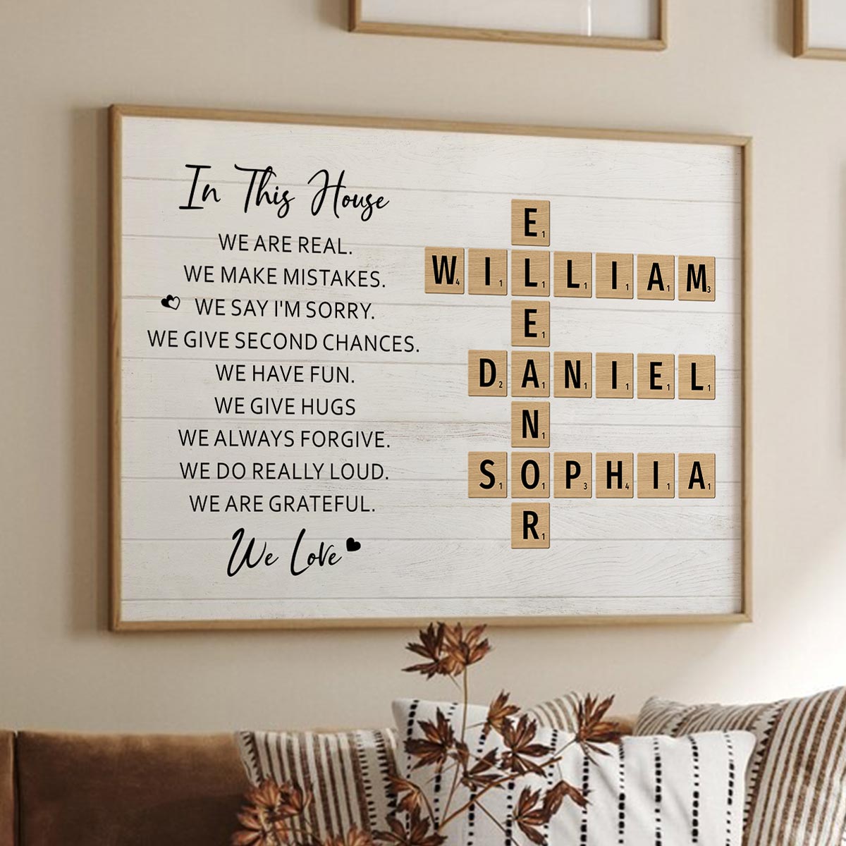 In This House We Love Crossword Puzzle Art Family Home Decor Personalized Poster