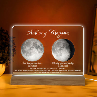 Memorial Keepsake Lost Loved One Moon Phase Art Sympathy Gift Personalized Acrylic Plaque With LED Night Light