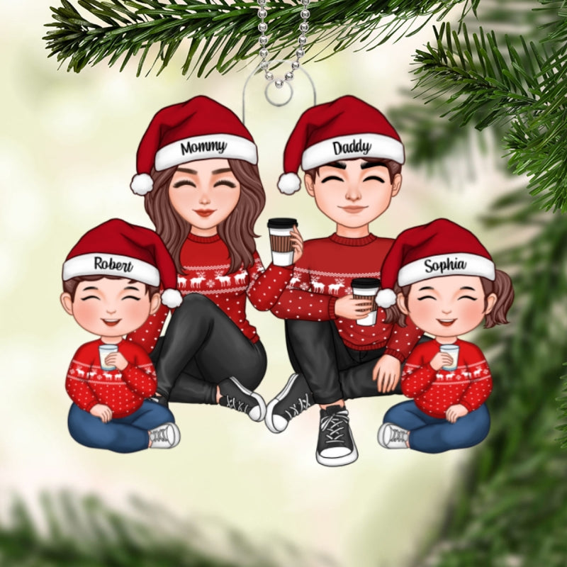 Cute Family Sitting Christmas Gift Personalized Acrylic Ornament