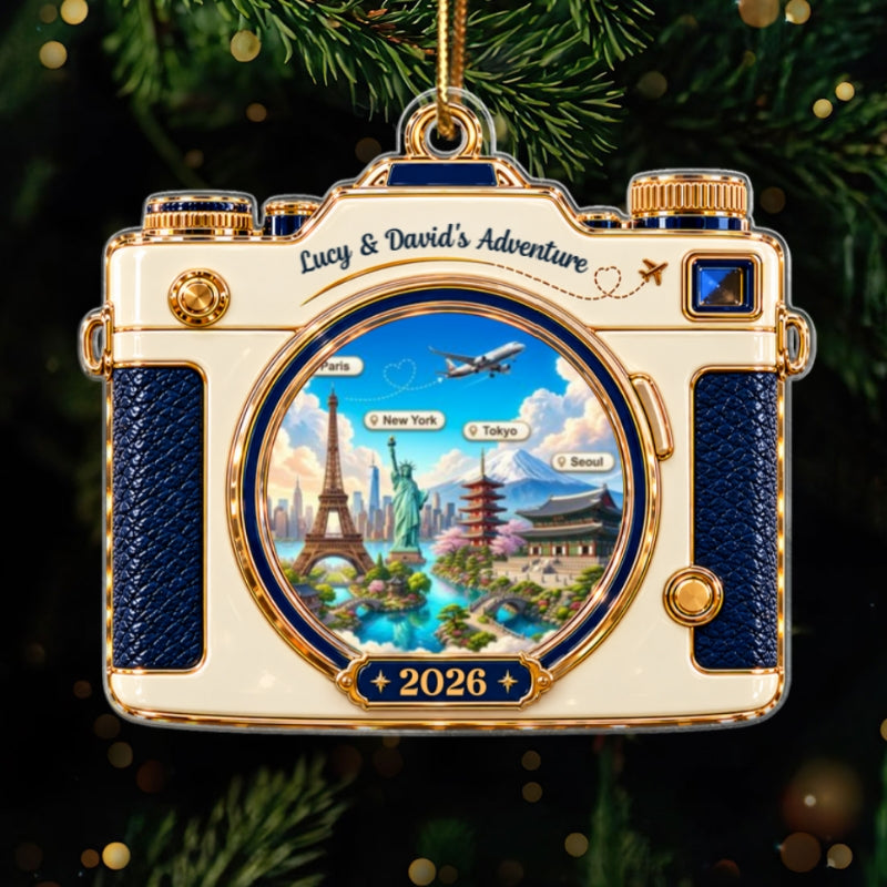 Travel Destination Landmarks Camera Lens 2D Flat Printed - Personalized Acrylic Ornament - Traveling Destination Keepsake, Christmas Gift For Traveling Lovers