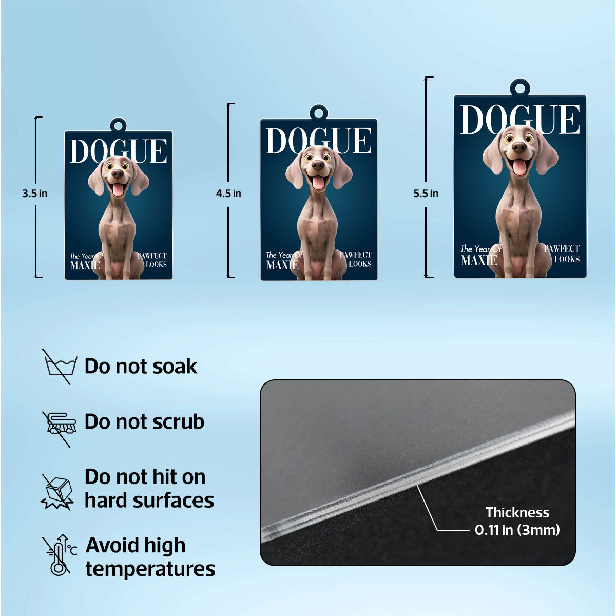 Fashionable Dogue Magazine - Personalized Acrylic Ornament - Unique Christmas Gift for Dog Mom, Dog Dad, Dog Lovers