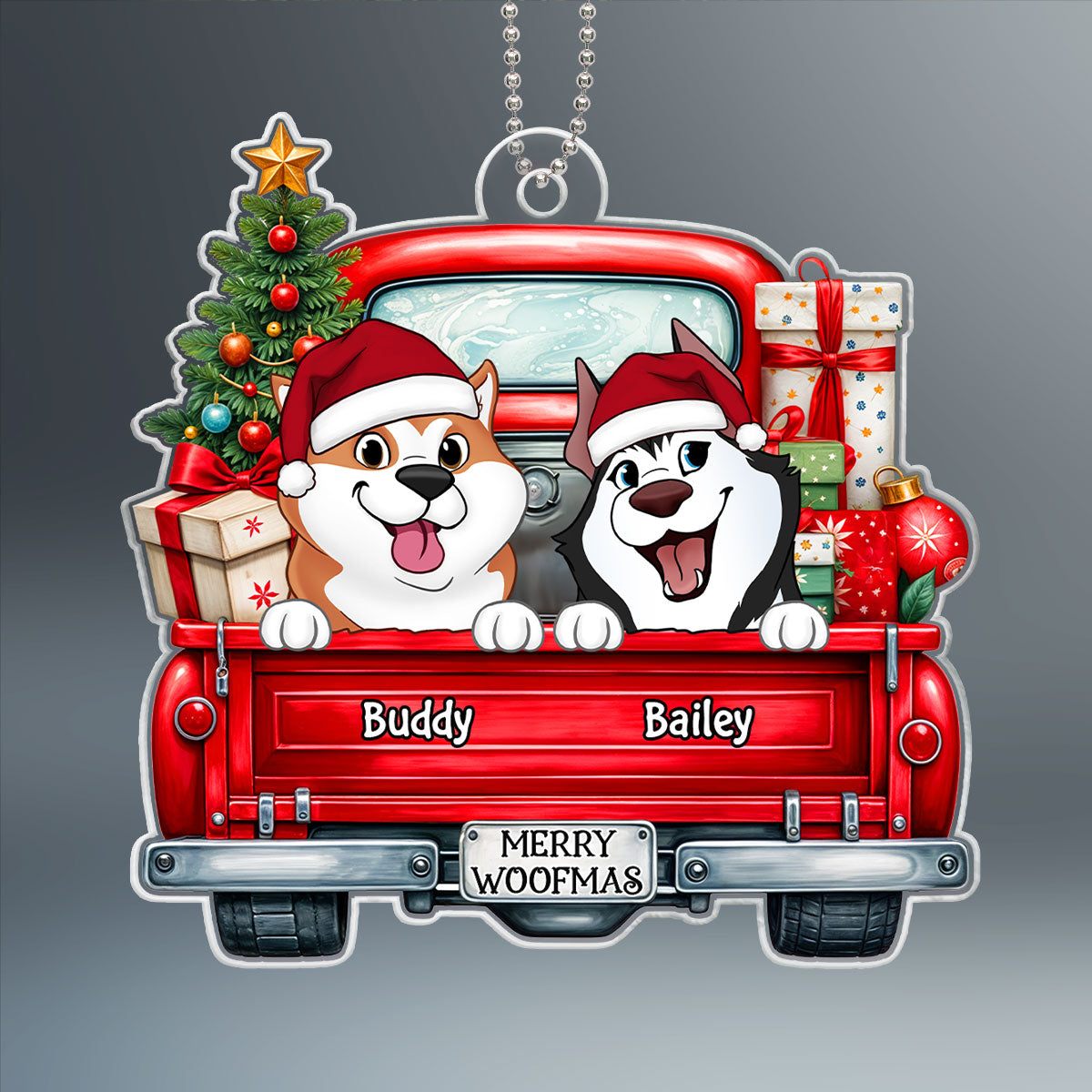 Cute Dogs On Truck Christmas Decor For Dog Lover Personalized Acrylic Ornament