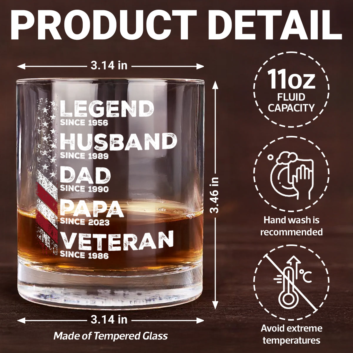 Legend Husband Daddy Since Personalized Whiskey Glass, Father's Day Gift for Veteran Dad, Grandpa