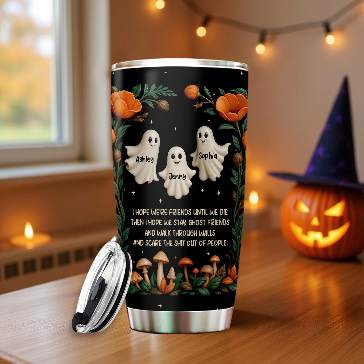 Halloween Best Friends Ghosts 3D Effect Personalized Tumbler, Gift for Besties, Sisters