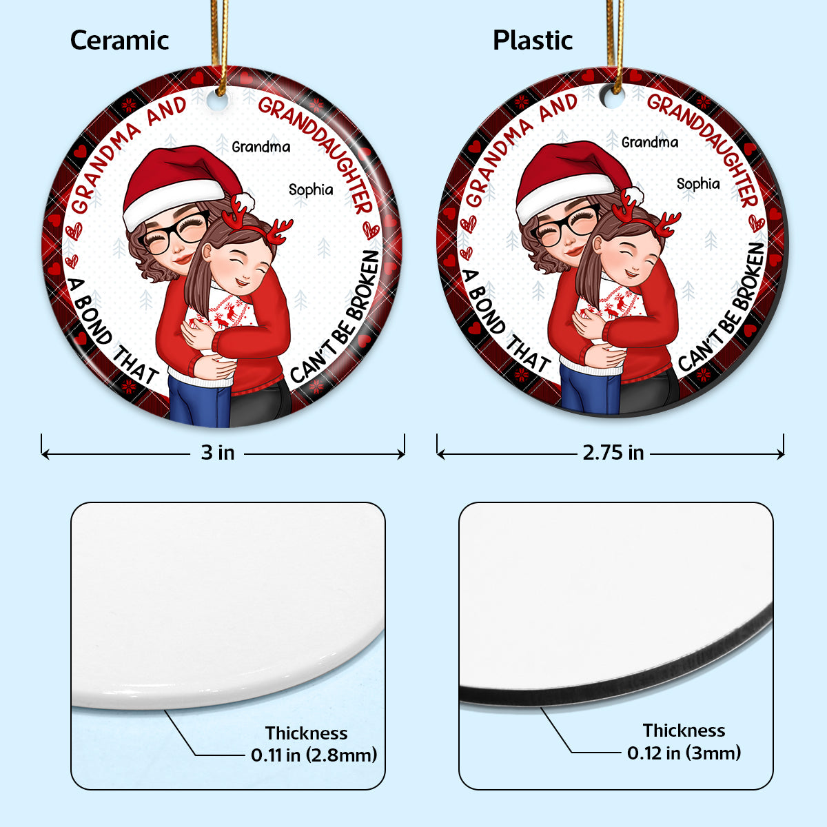 Christmas Grandma And GrandKid Embracing Gift For Granddaughter Grandson Personalized Circle Ornament