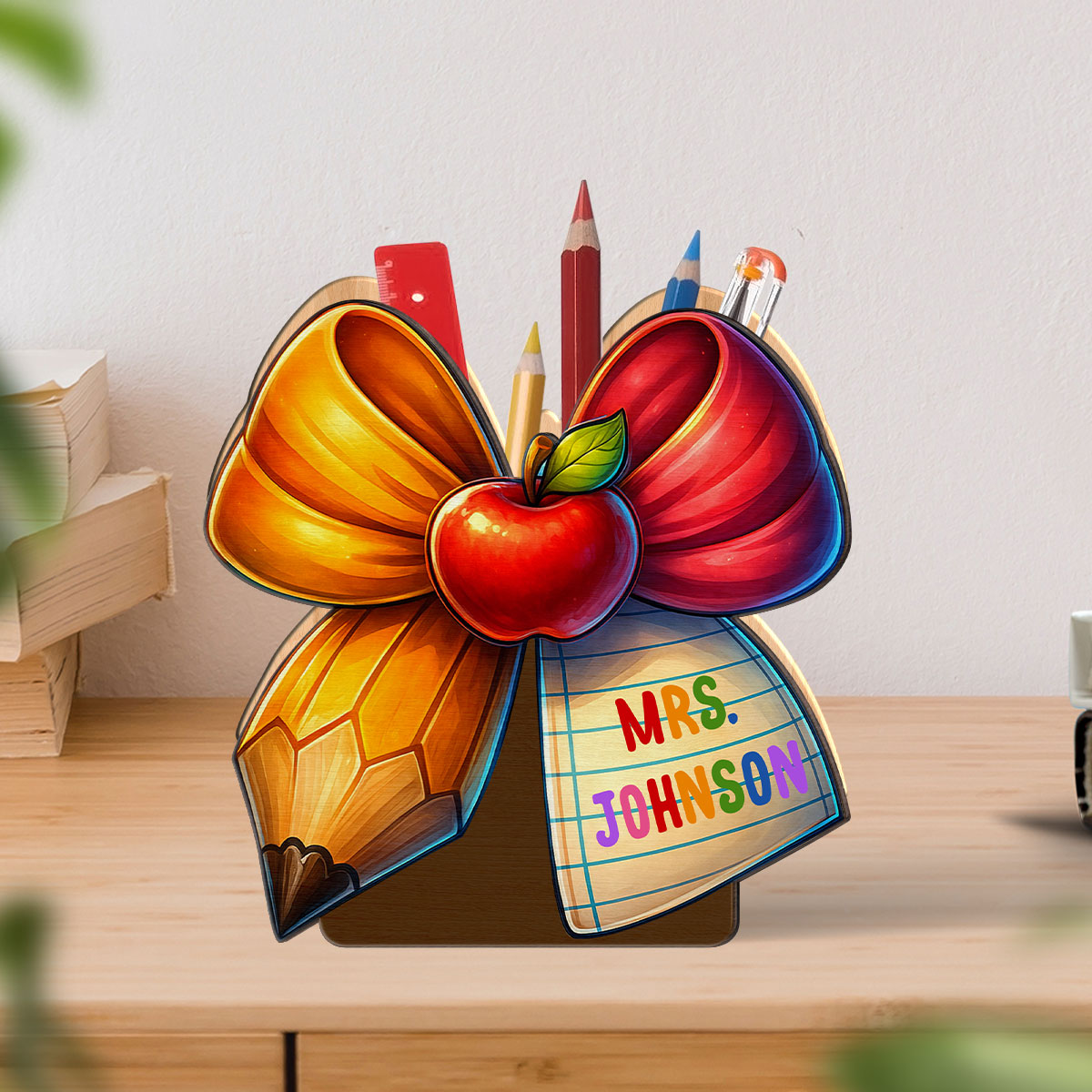 Teacher Pencil Paper Bow Personalized Pen & Pencil Holder, Gift for Teachers