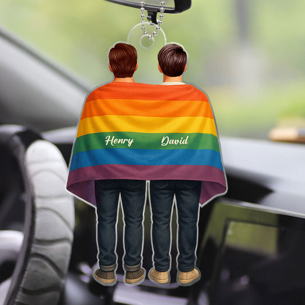Pride Month LGBT Couple Love Wins Personalized Acrylic Car Hanger, Gift For Couple