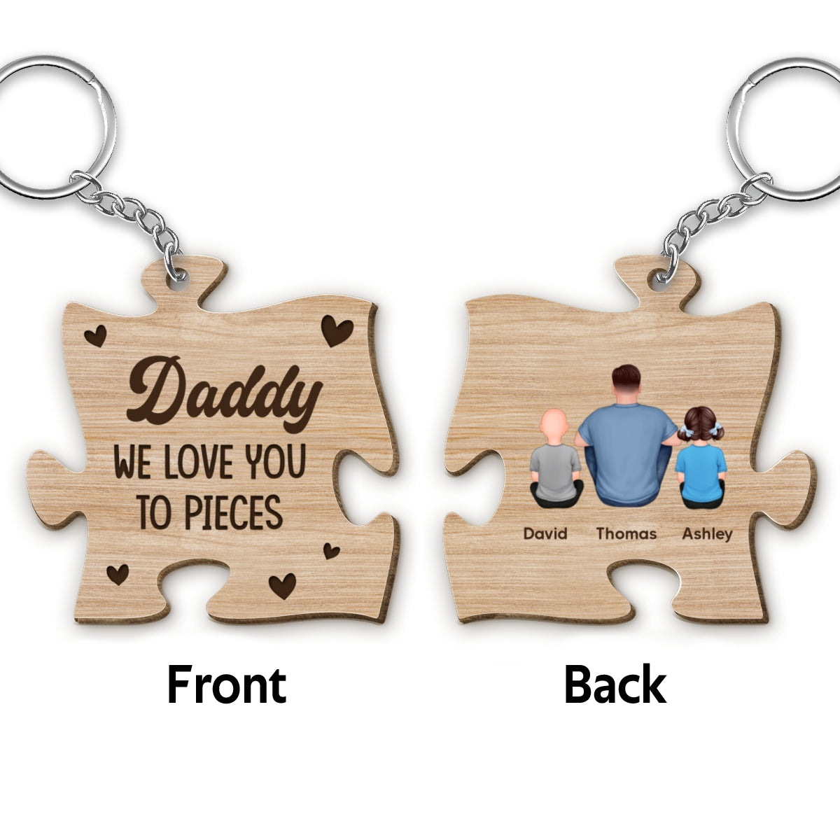 Dad We Love You To Pieces Personalized Wooden Keychain