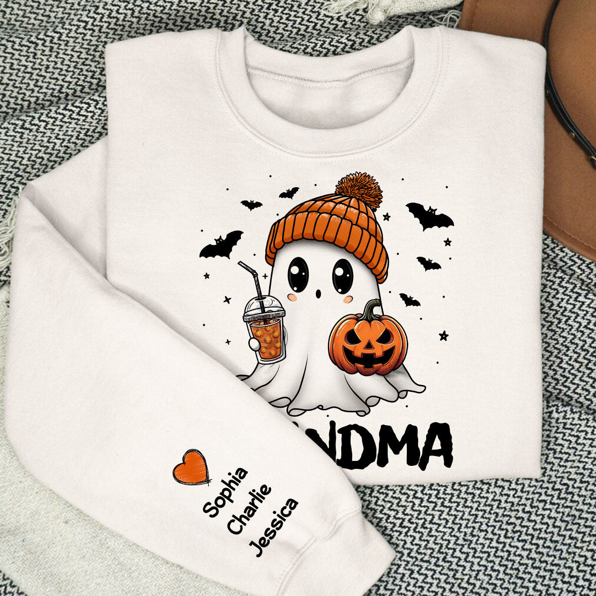 Fall Season Halloween Grandma Boo Personalized Sleeve Printed Sweatshirt, Gift For Grandma
