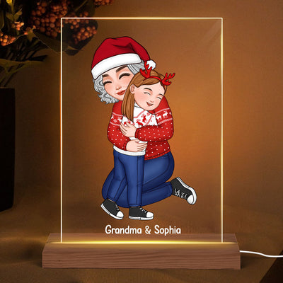 Cute Grandma Hugging GrandKid Christmas Gift For Granddaughter Grandson Personalized Acrylic LED Night Light