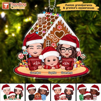 Grandma Grandpa Grandkid Gingerbread House Christmas Personalized Acrylic Ornament