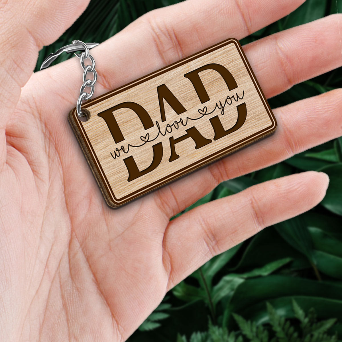 TRENDINGCUSTOM Best Dad Ever Back View Sitting Man Kids Dog Cat Border Personalized Wooden Keychain