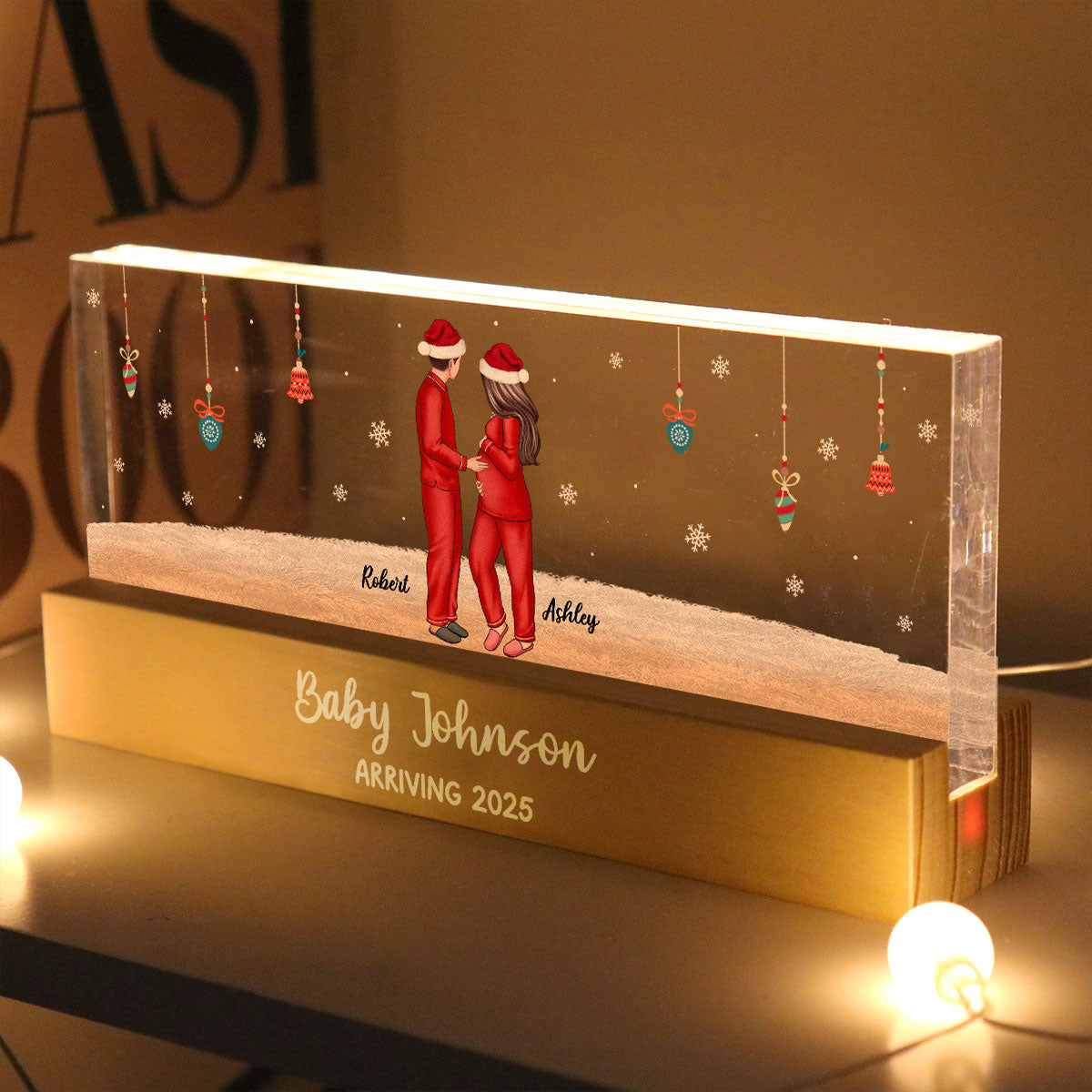 Personalized Pregnancy LED, Expecting Family Christmas Personalized Acrylic Block LED Night Light, New Mom Christmas Gift