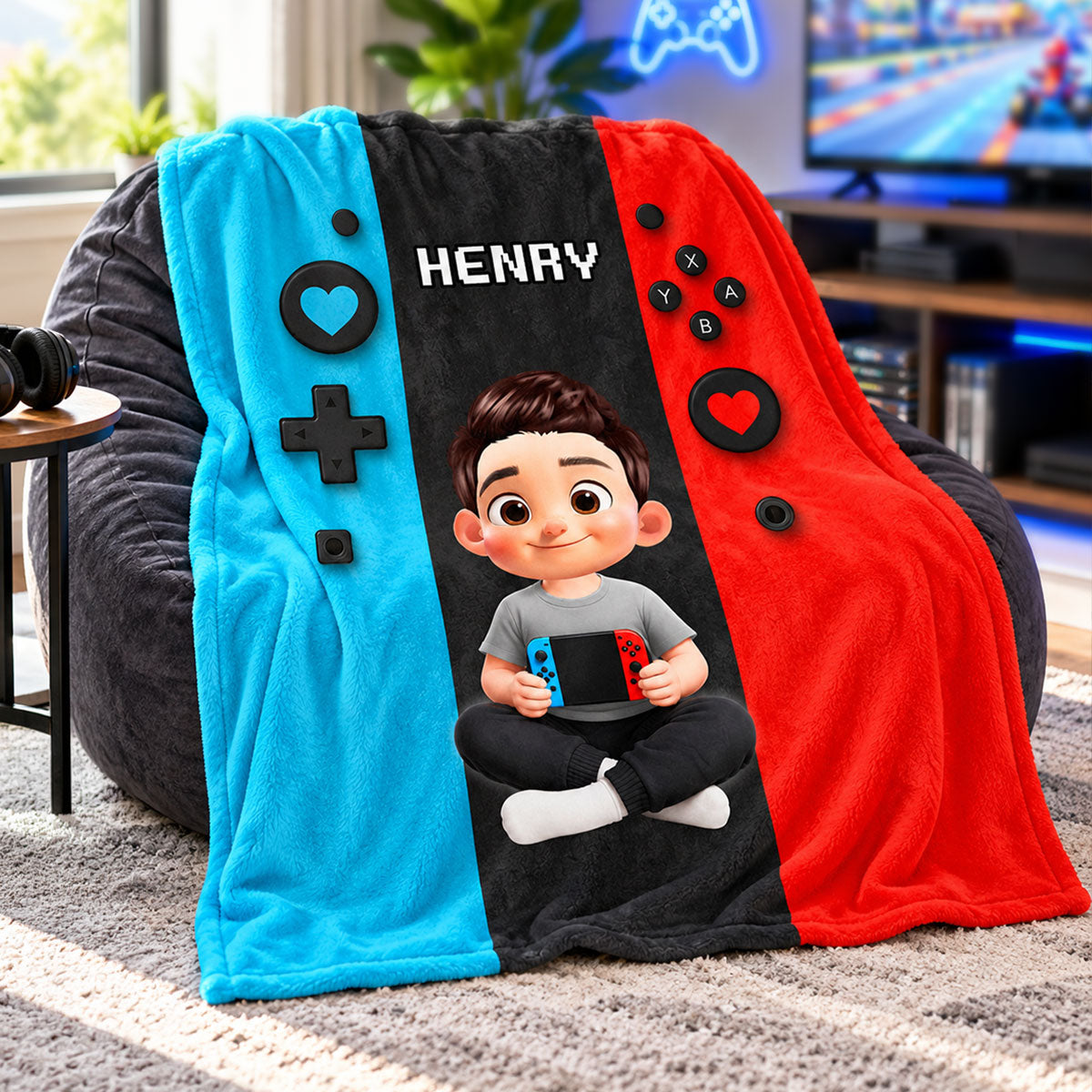 Gamer Player Custom Kid Name - Personalized Fleece Blanket - Christmas Gift For Gamer, Grandson, Son, Granddaughter, Daughter, For Boys, Girls