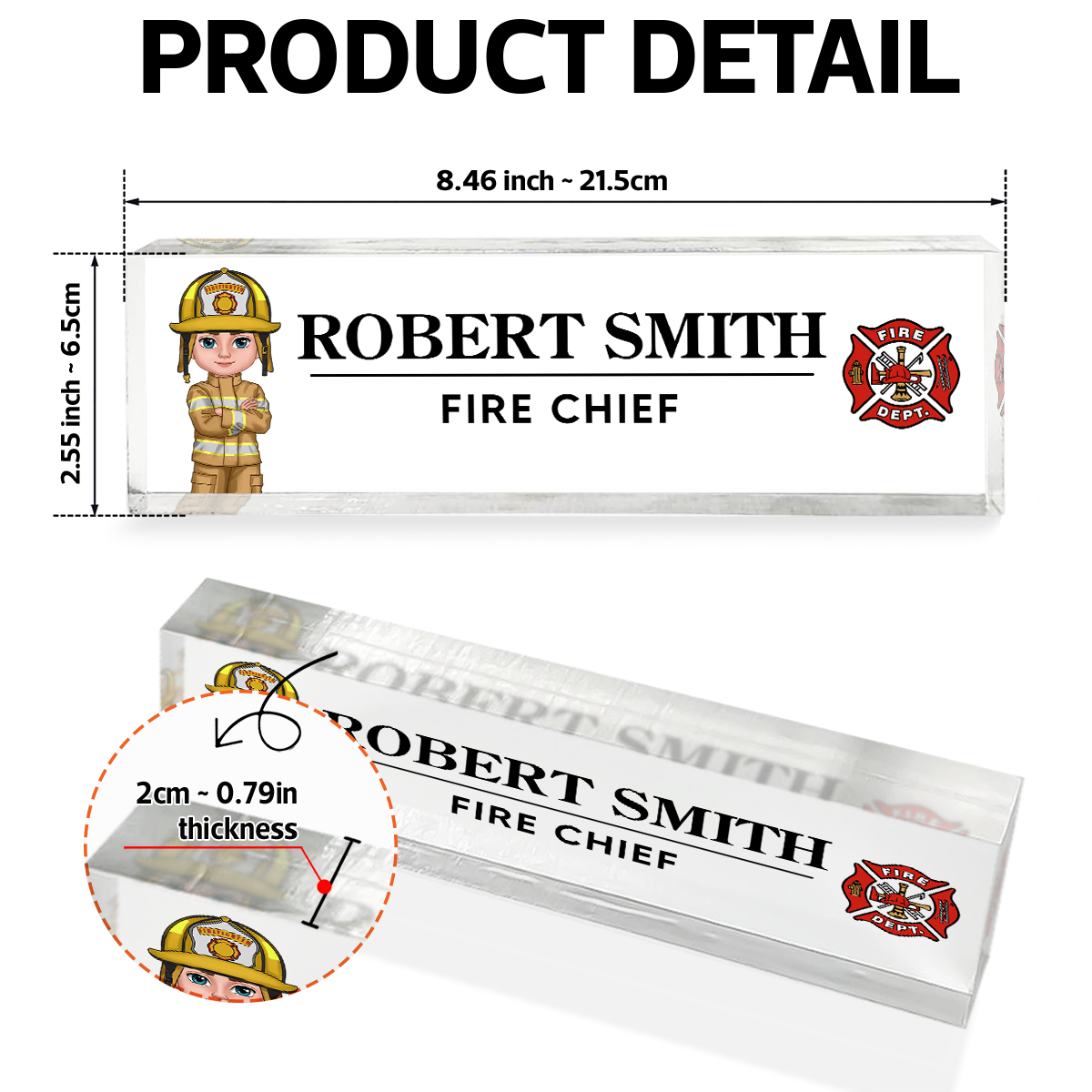 Proud Firefighter Personalized Acrylic Desk Name Plate, Appreciation Gift, Christmas Gift, Retirement Gift