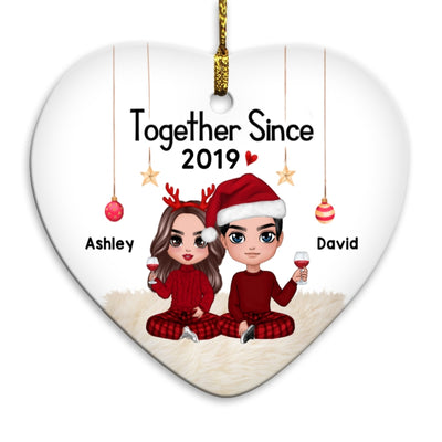 Doll Couple Sitting Christmas Personalized Heart Ornament