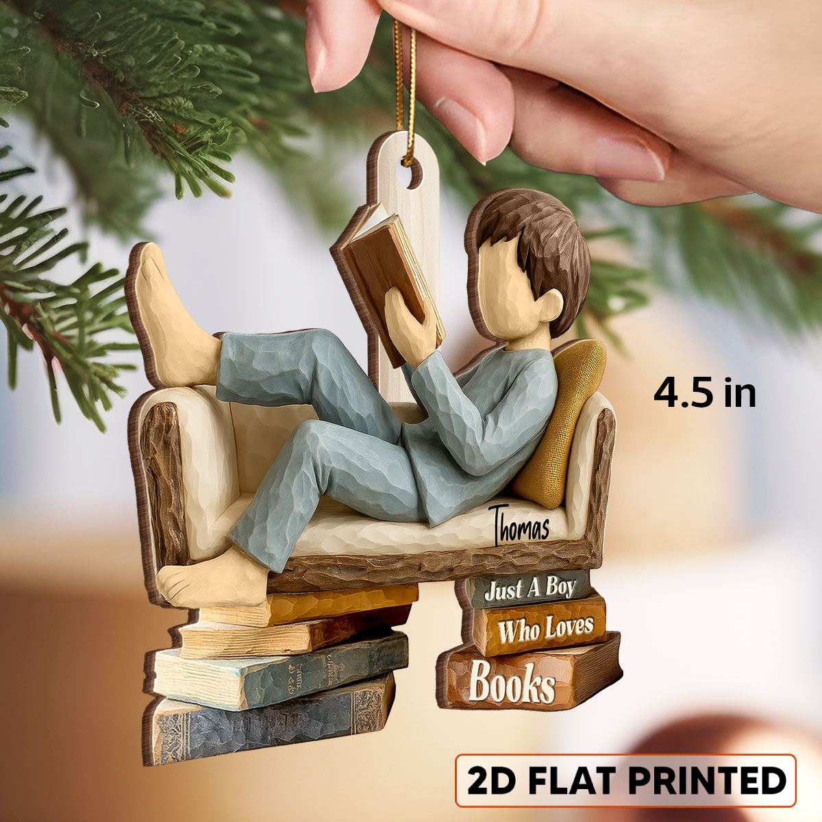 Book Lover Reading Book On Sofa 2D Flat Printed - Personalized Wooden Ornament - Christmas Gift For Book Lover, Bookworm