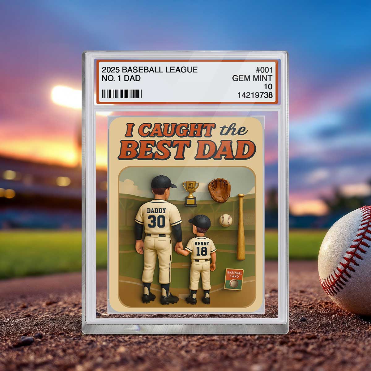 I Caught the Best Dad Baseball Trading Card Personalized Acrylic Block Plaque