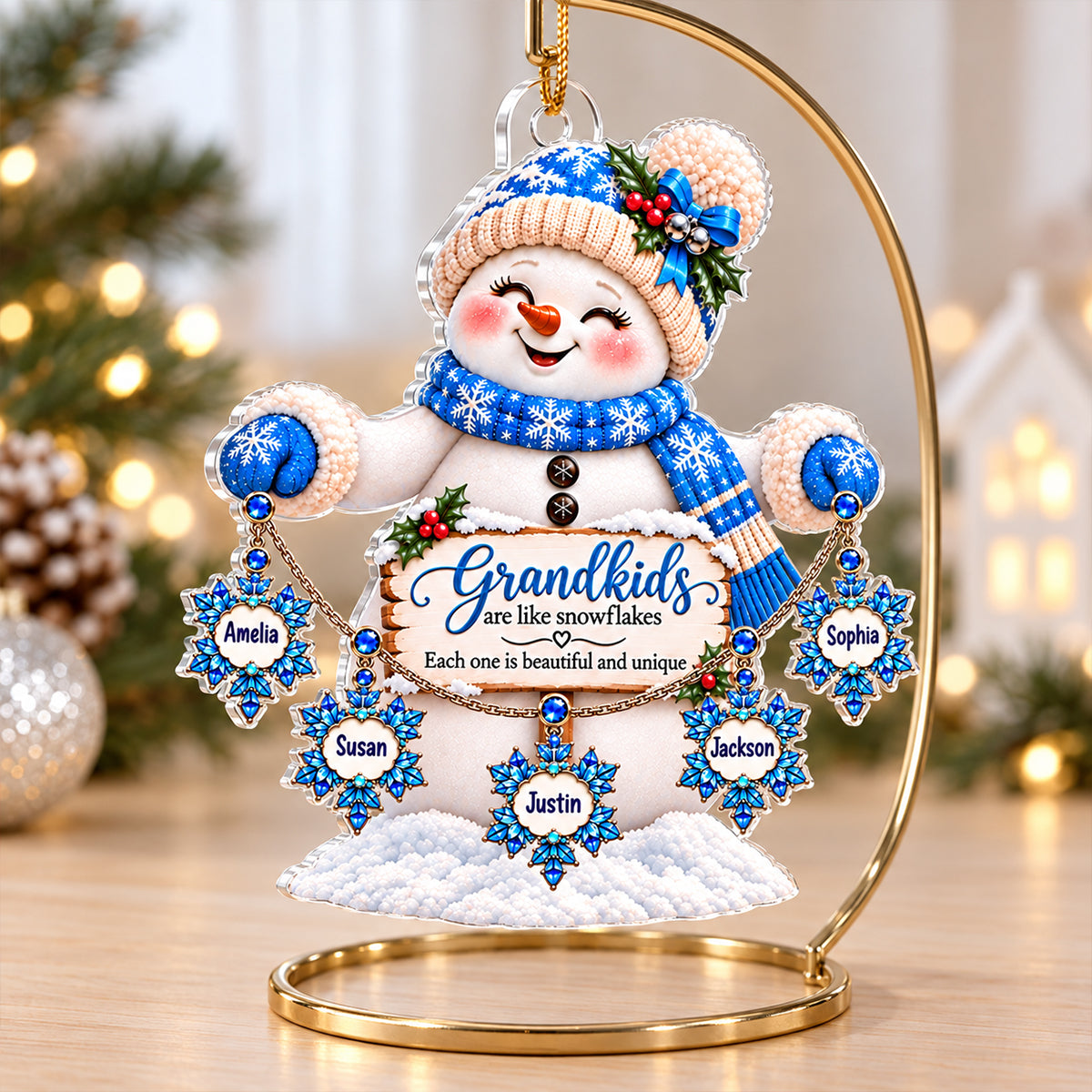 Grandkids Are Snowflakes Grandma Snowman 2D Flat - Personalized Acrylic Ornament - Christmas gift for Grandma