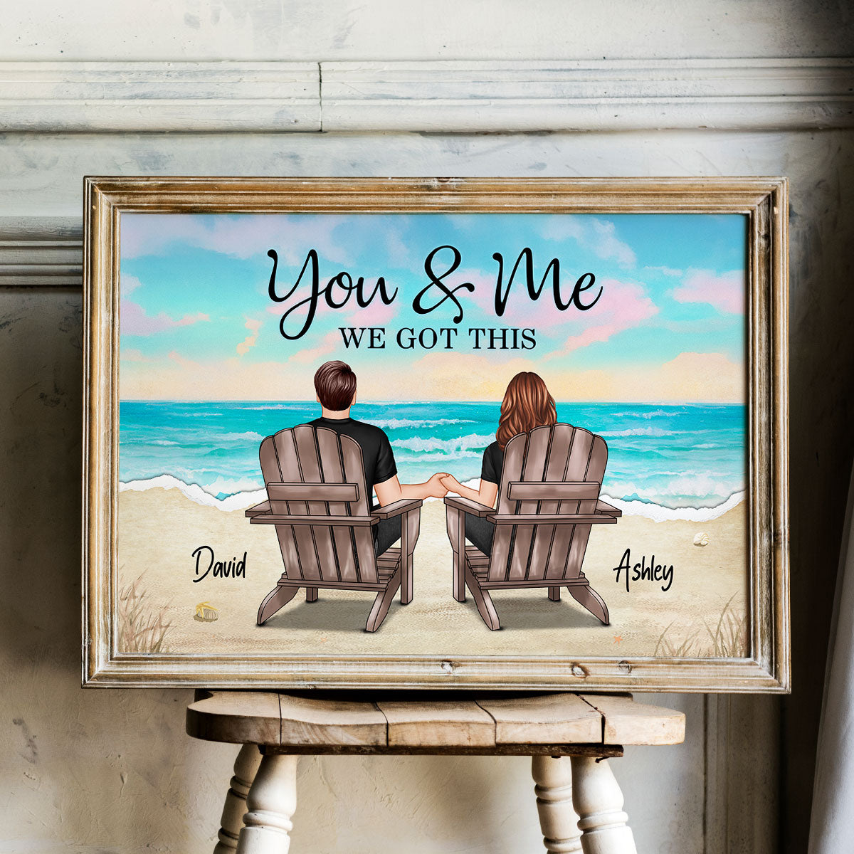 Torn Paper Patterned Couple Beach Landscape Personalized Poster