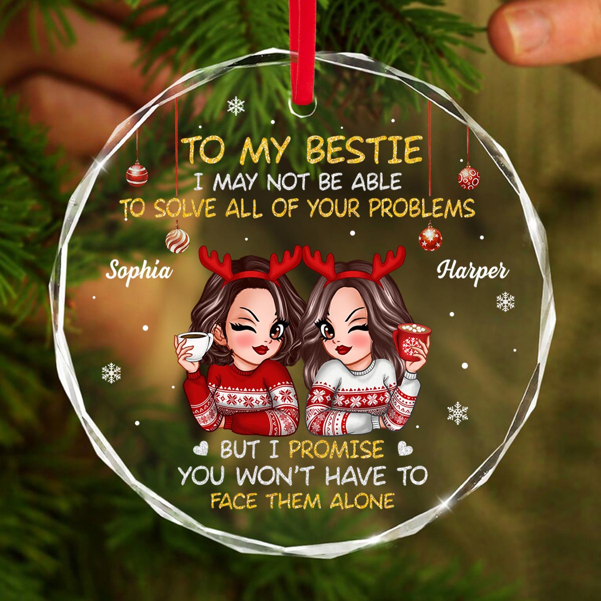 To My Bestie Sassy Girls Christmas Personalized Glass Ornament, Christmas Gift For Best Friends