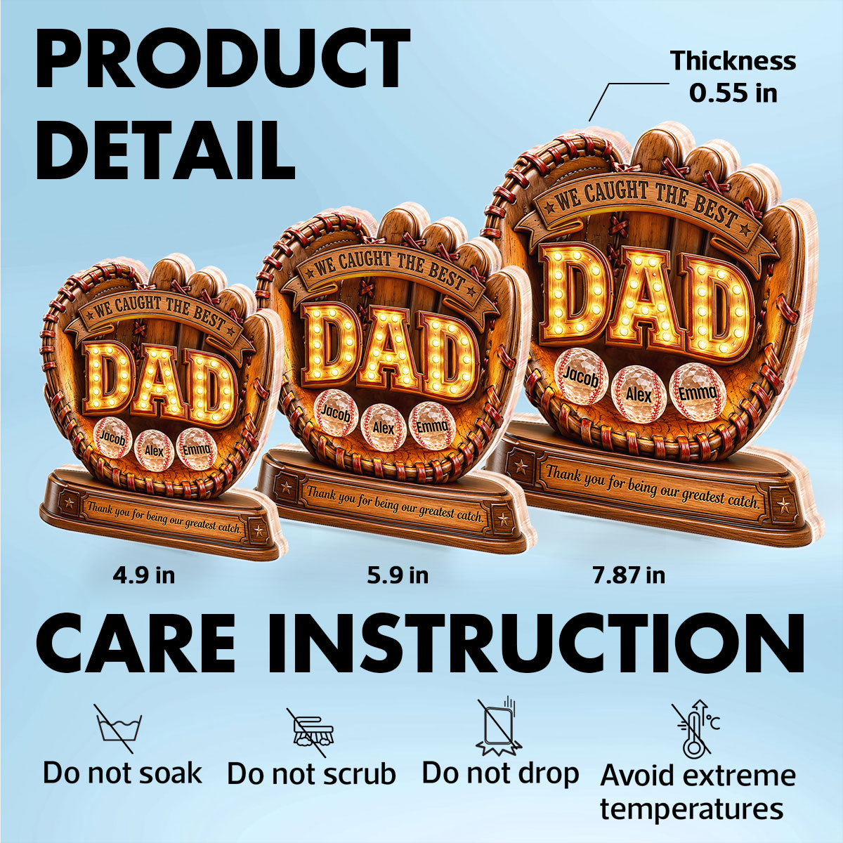 Great Baseball Dad - Personalized Acrylic Block Plaque - Father's Day Gift for Dad, Husband