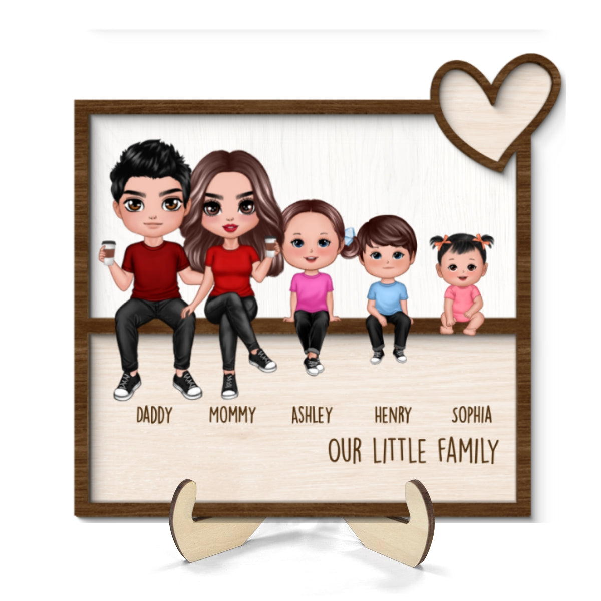 Family Sitting Together Home Decor Personalized 2-Layer Wooden Plaque