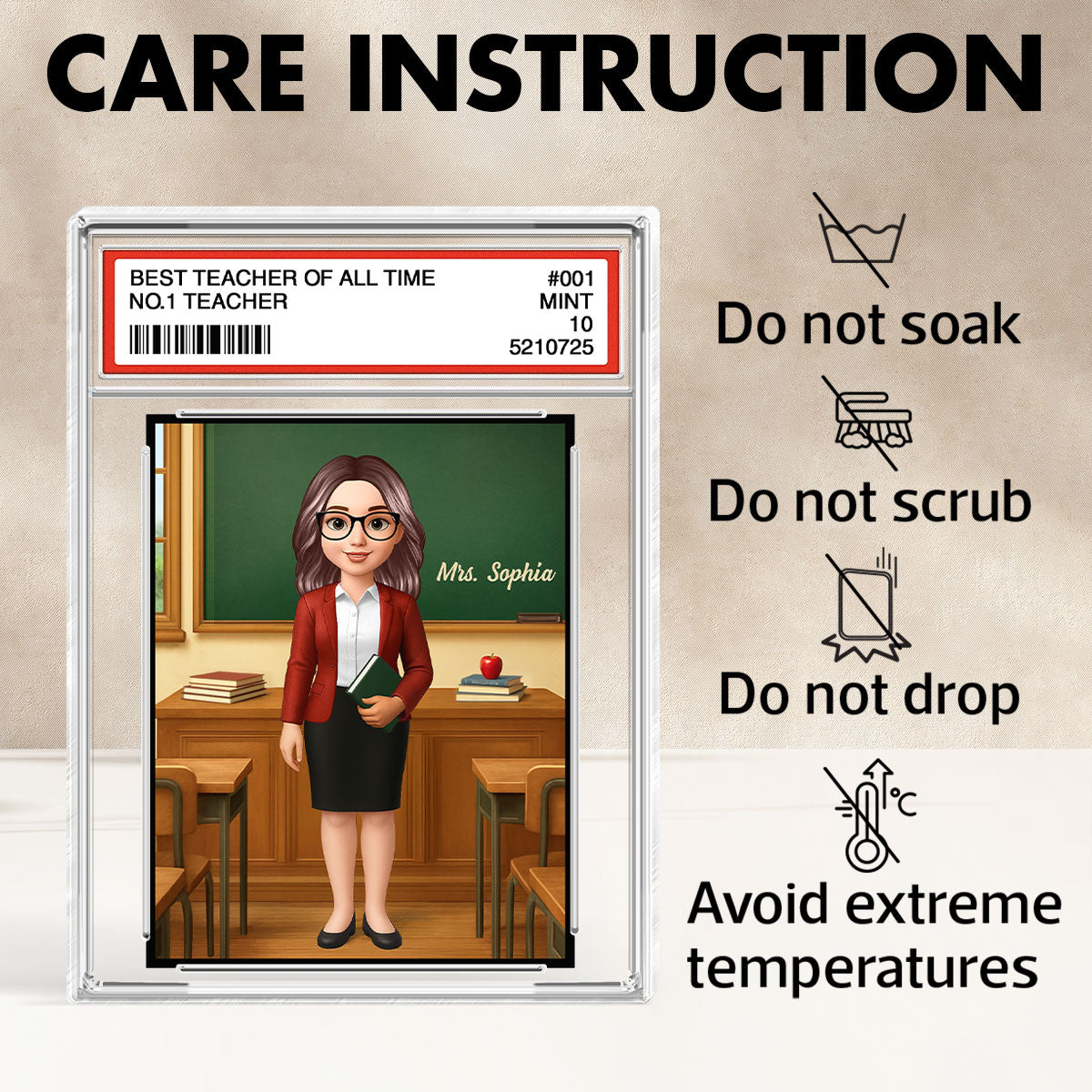 3D Effect Teacher Trading Card Style Personalized Acrylic Block Plaque