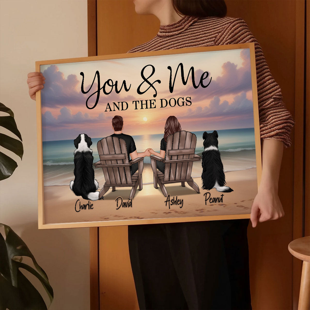 You Me And The Dogs Cats Beach Landscape - Personalized Poster - Gift for Him, Gift for Her