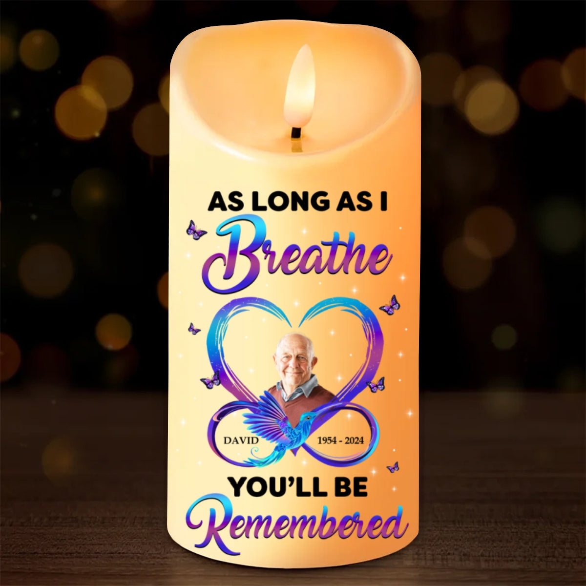 As Long As I Breathe You'll Be Remembered Personalized Flameless LED Candle, Christmas Gift, Sympathy Gift For Family Members