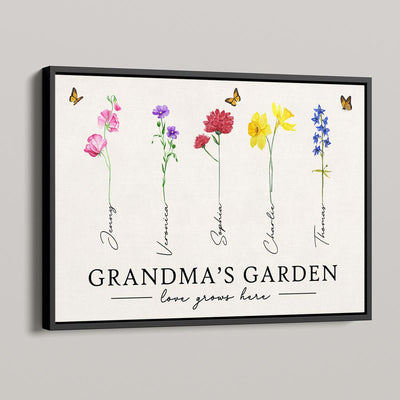 Grandma‘s Garden Love Grows Here Watercolor Birth Month Flower Gift For Grandma Mom Personalized Poster