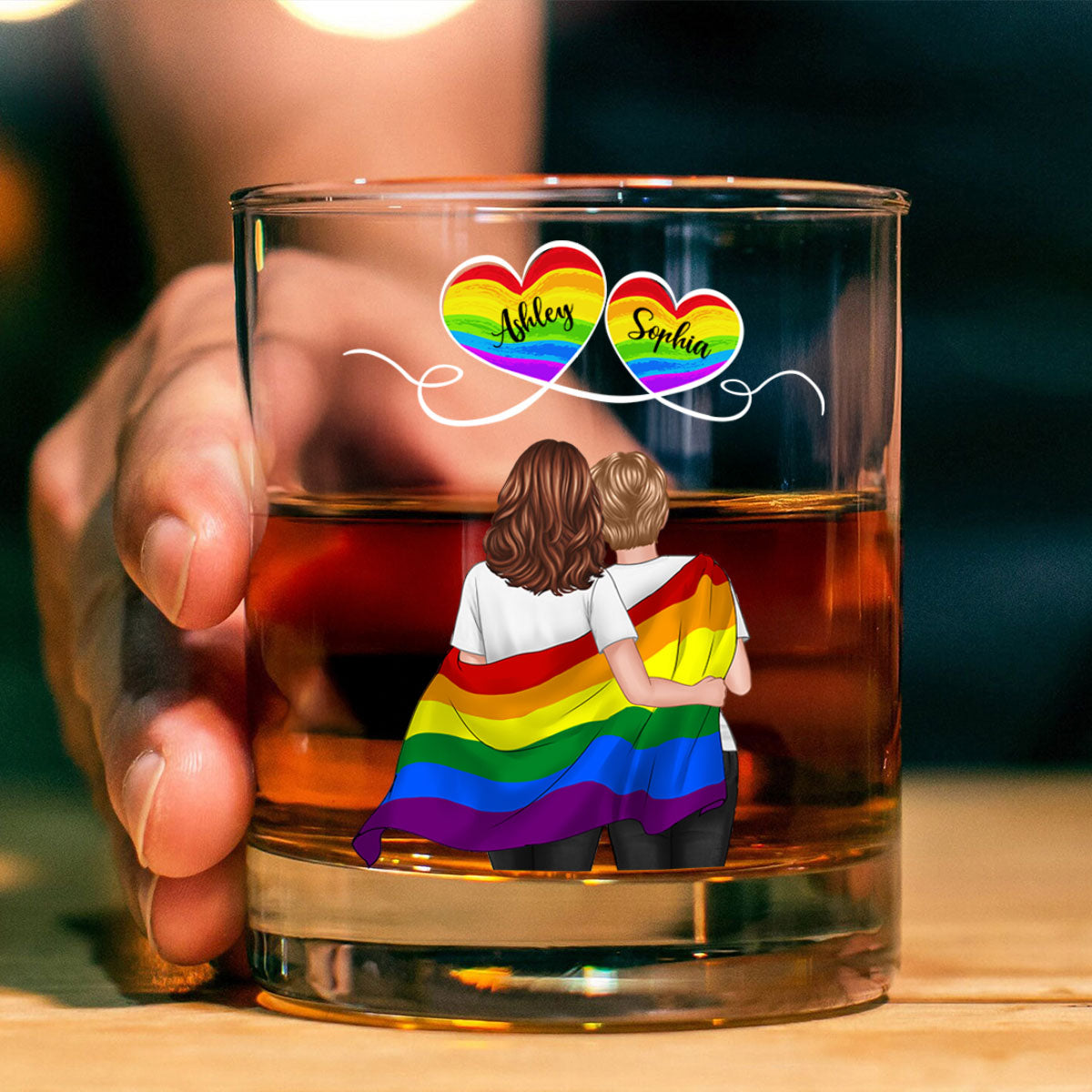 LGBT Couple Pride Month Personalized Whiskey Glass