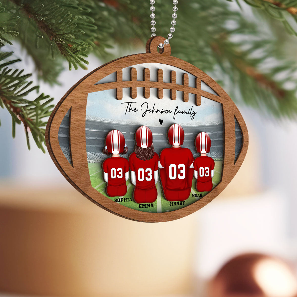 Football Family Personalized 2-Layered Wooden Ornament, Christmas Gift For Family