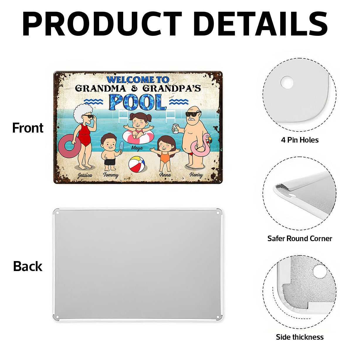 Funny Cartoon Welcome To Grandma Grandpa Pool Personalized Metal Sign