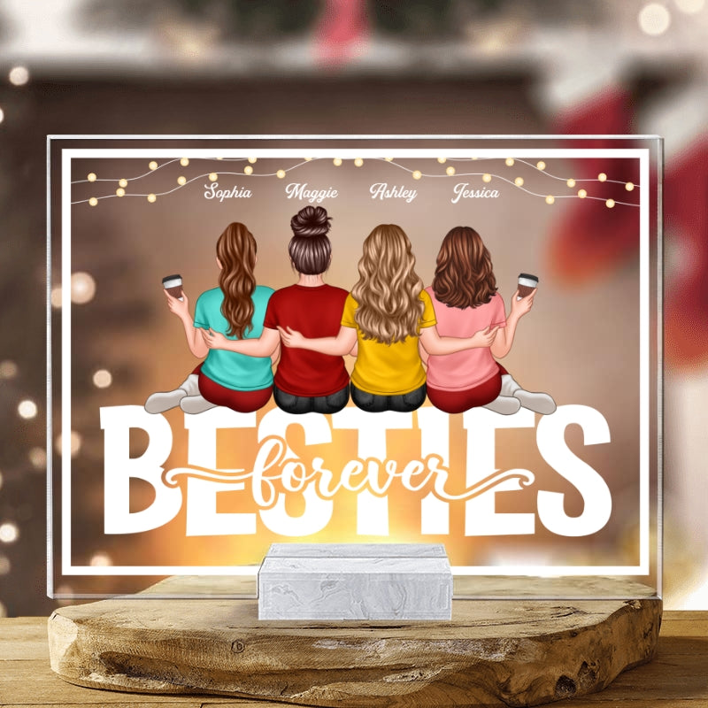 Embracing Besties Sisters Sitting On Word Personalized Acrylic Plaque
