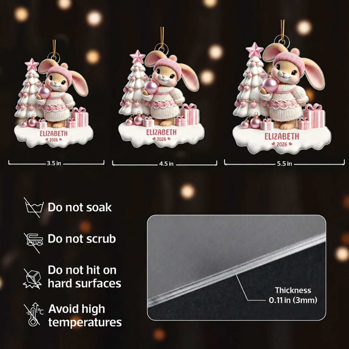 3D Effect Bunny Kid Girl Boy Christmas Personalized Acrylic Ornament, Christmas Gift For Son, Daughter, Grandson, Granddaughter, Children