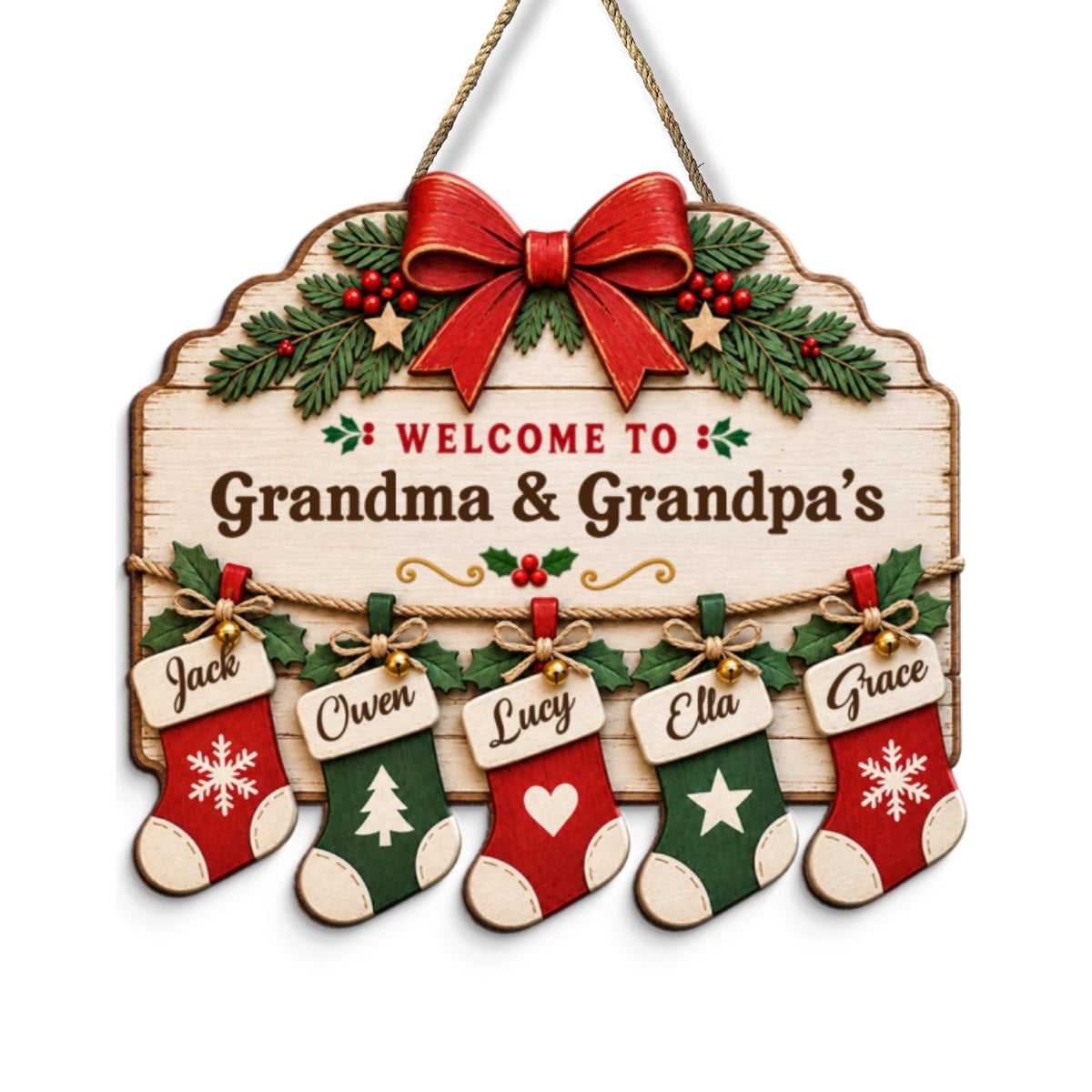 Merry Christmas Family Stockings 2D Flat Printed - Personalized Wood Sign - Christmas Decor For Family, Grandparents