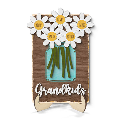 Grandkids Daisy Flowers Names Personalized 2-layer Wooden Plaque