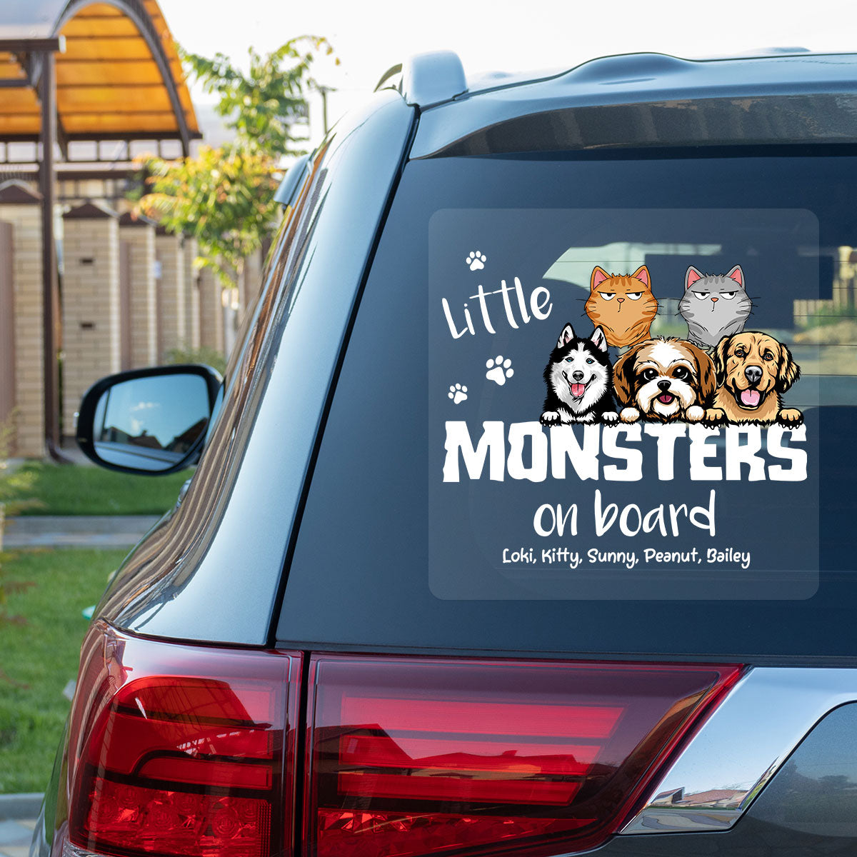 Little Monsters On Board Dog Cat Lover Personalized Car Decal