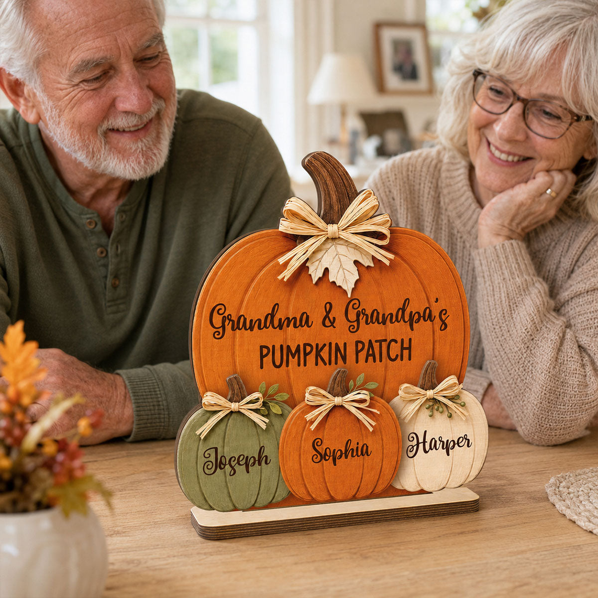 Grandma & Grandpa's Pumpkin 2D Flat Printed - Personalized 2-Layered Wooden Plaque - Fall Season Decor For Grandparents