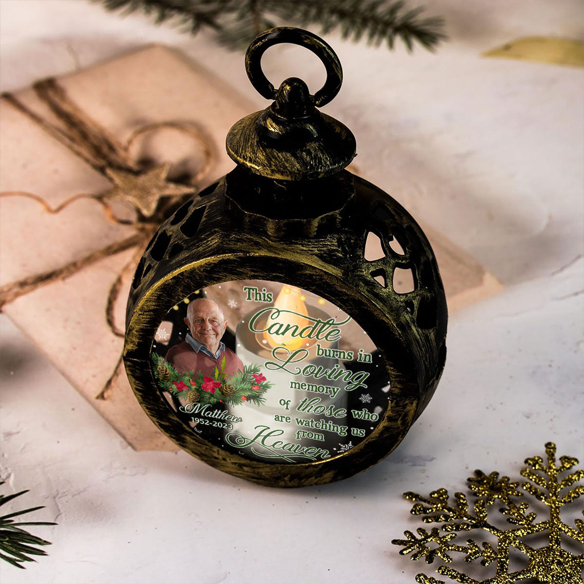 This Candle Burns In Loving Memory Memorial Keepsake Photo Upload Personalized Lantern Ornament
