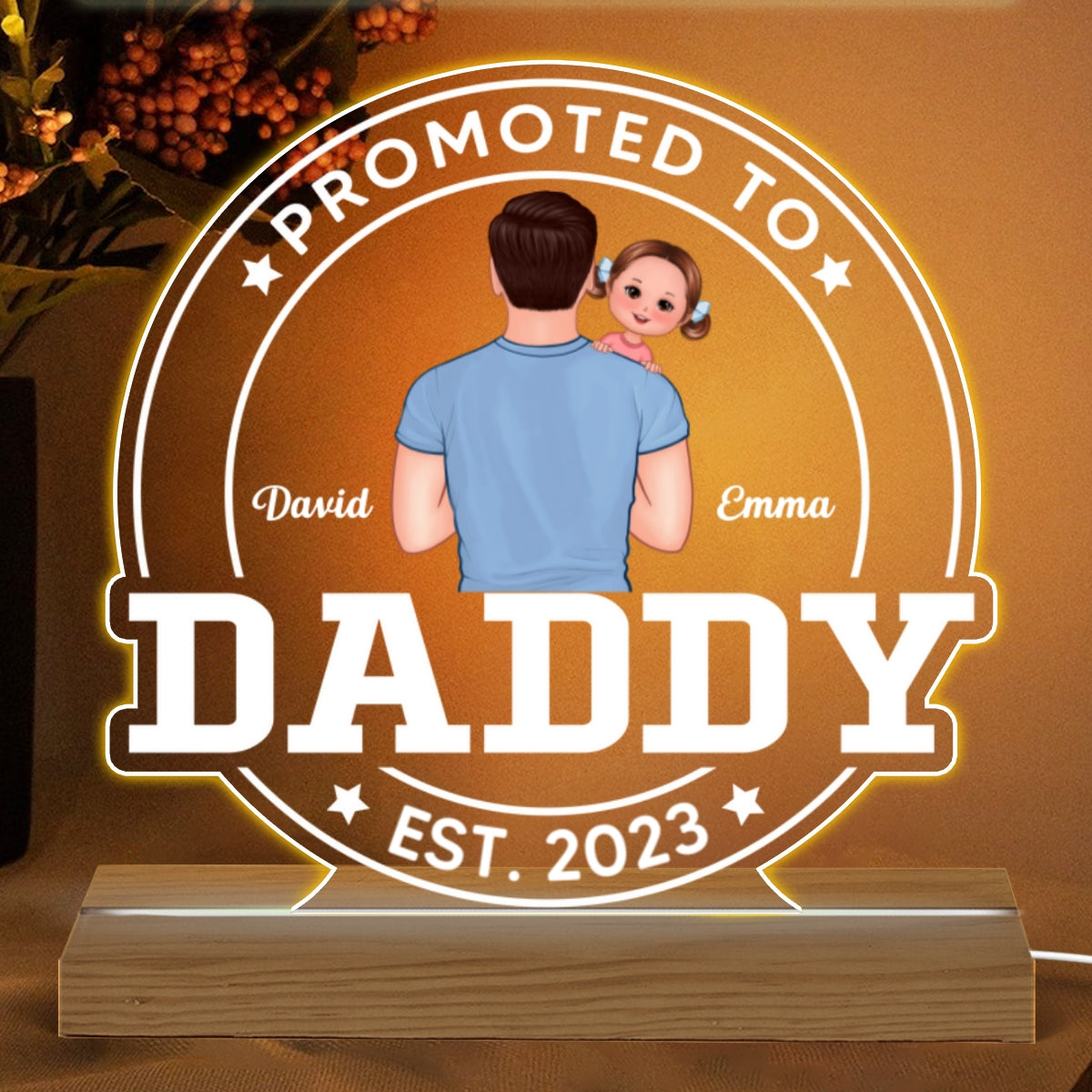 Promoted To Daddy 2023 Personalized Custom Shape Warm LED Night Light