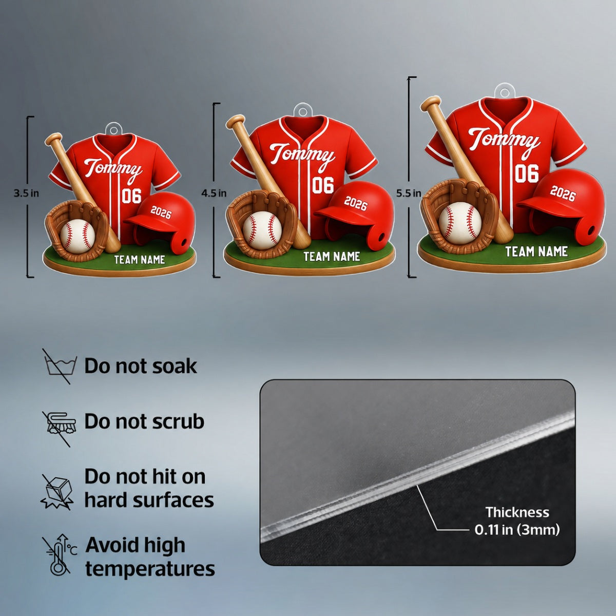 Baseball Custom Jersey 3D Effect - Personalized Acrylic Ornament - Christmas Gift for Son, Daughter, Grandkids