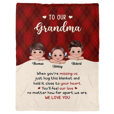 To Grandma Hug This Blanket When Miss Us Cute Doll Kids Personalized Blanket