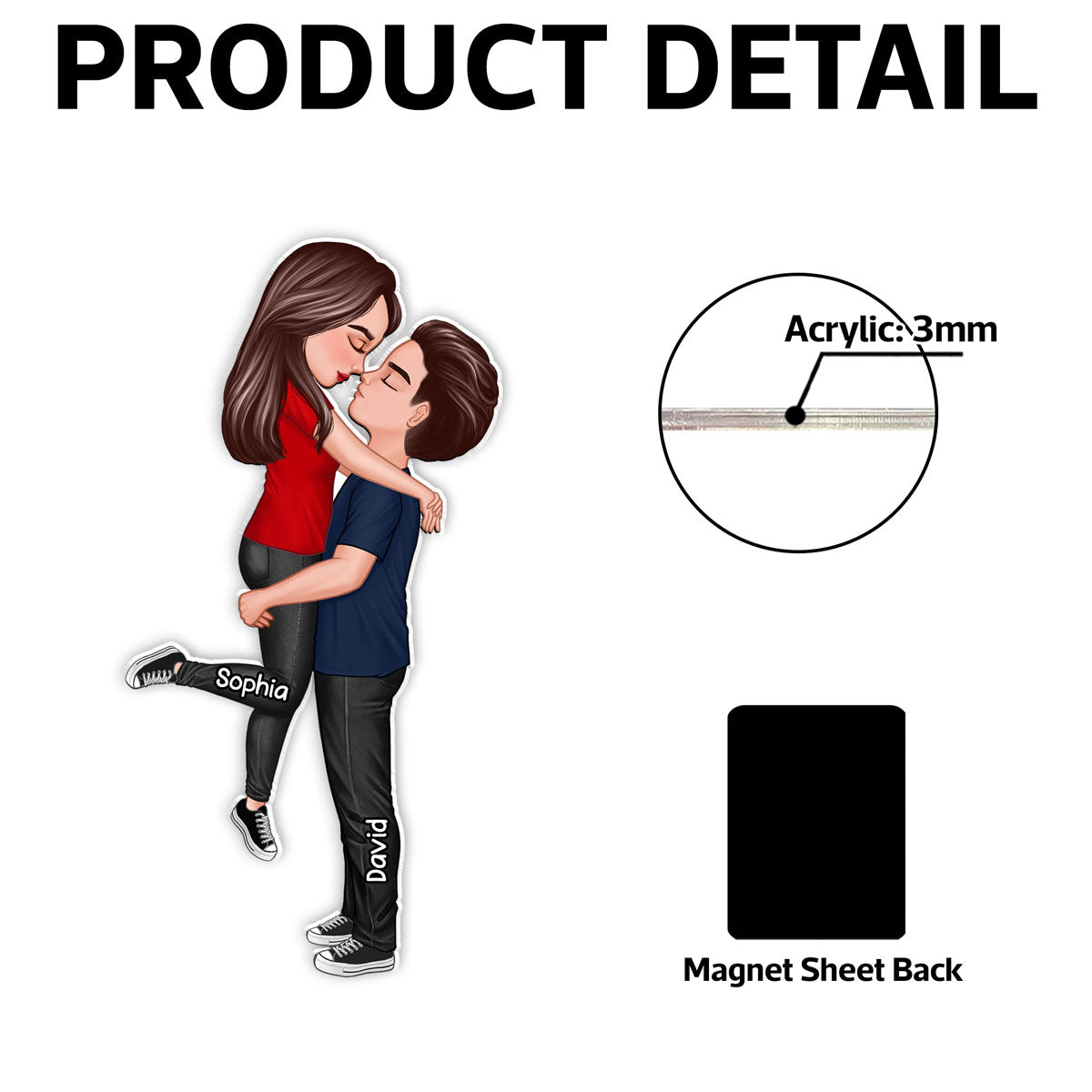 Couple Hugging Kissing Personalized Acrylic Fridge Magnet, Heartfelt Gift For Couple, For Him, For Her, Boyfriend, Girlfriend, Husband, Wife