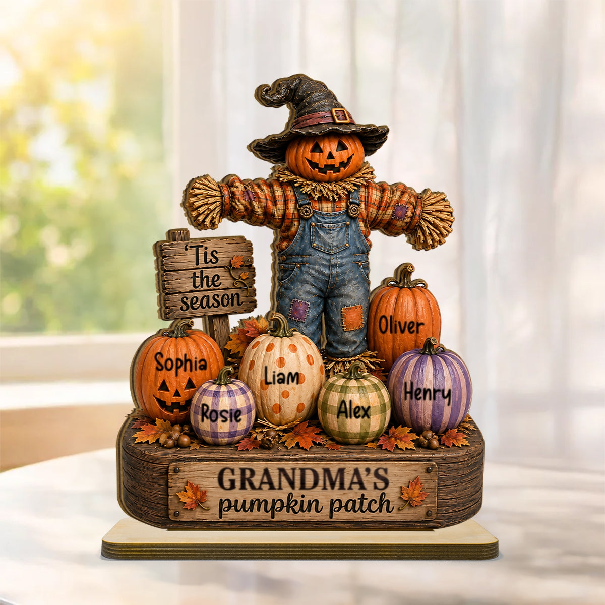 Grandma's Pumpkin Patch Scarecrow - Personalized 2-Layered Wooden Plaque - Halloween Fall Decor for Her