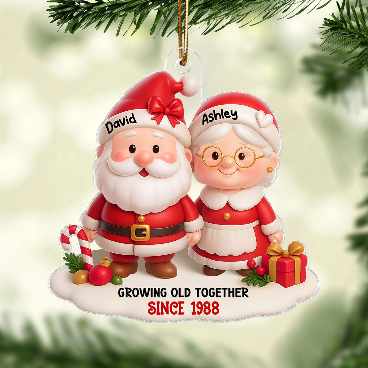 Santa Couple Growing Old Together - Personalized Acrylic Ornament - Gift for Him, Gift for Her