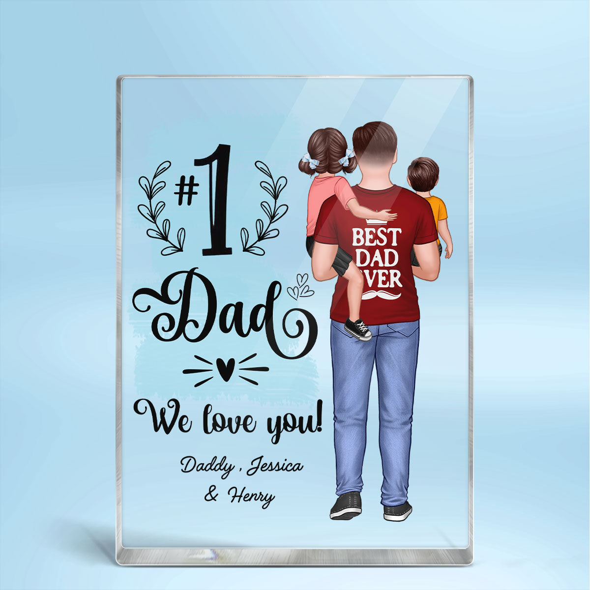#1 Dad Grandpa Holding Kids Personalized Vertical Rectangel Acrylic Block Plaque