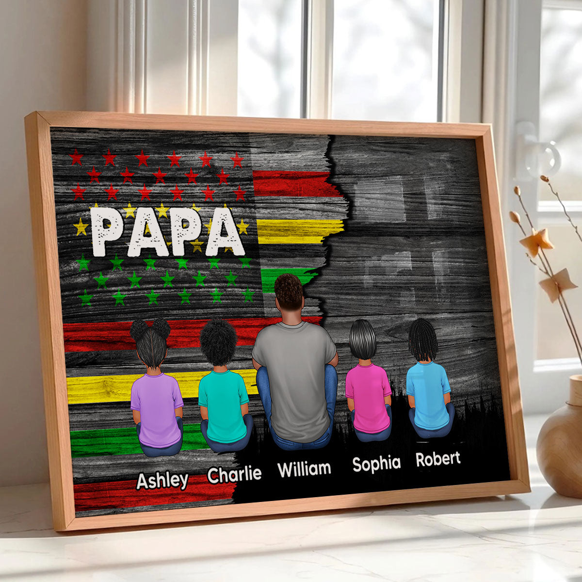 Juneteenth African American Flag Dad And Kids Personalized Poster, Gift For Dad