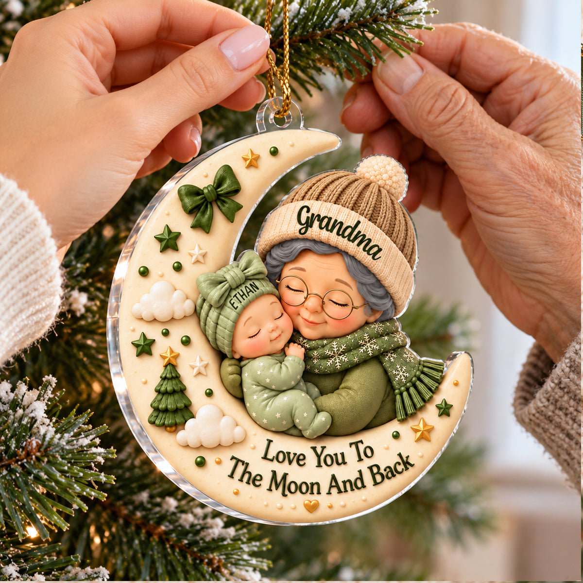 First Christmas as Grandma Love to the Moon and Back - Personalized Acrylic Ornament - Christmas Gift for Grandma